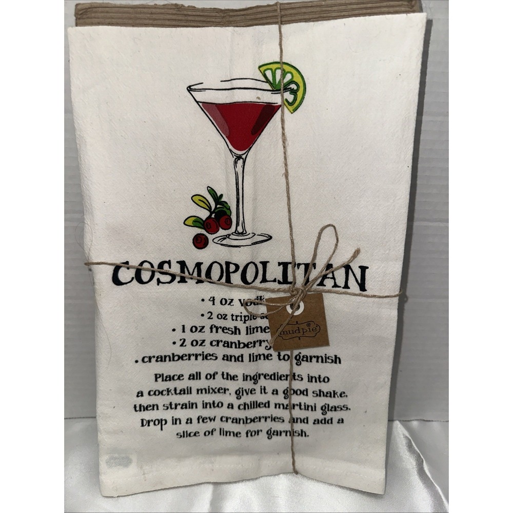 MUD PIE Drink Recipe COSMOPOLITAN Cotton Tea Towel‎ NEW